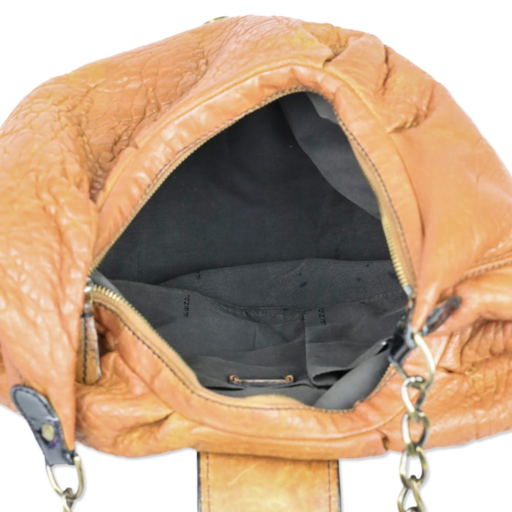 Fendi Brown Leather/Black Patent Borsa B Hobo Bag