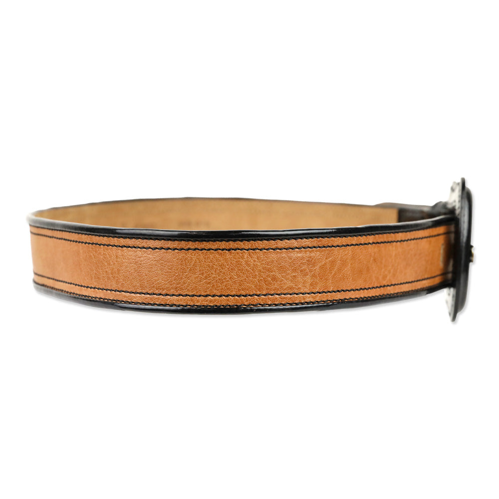 Fendi Brown Leather/Black Patent Trim Wide Belt