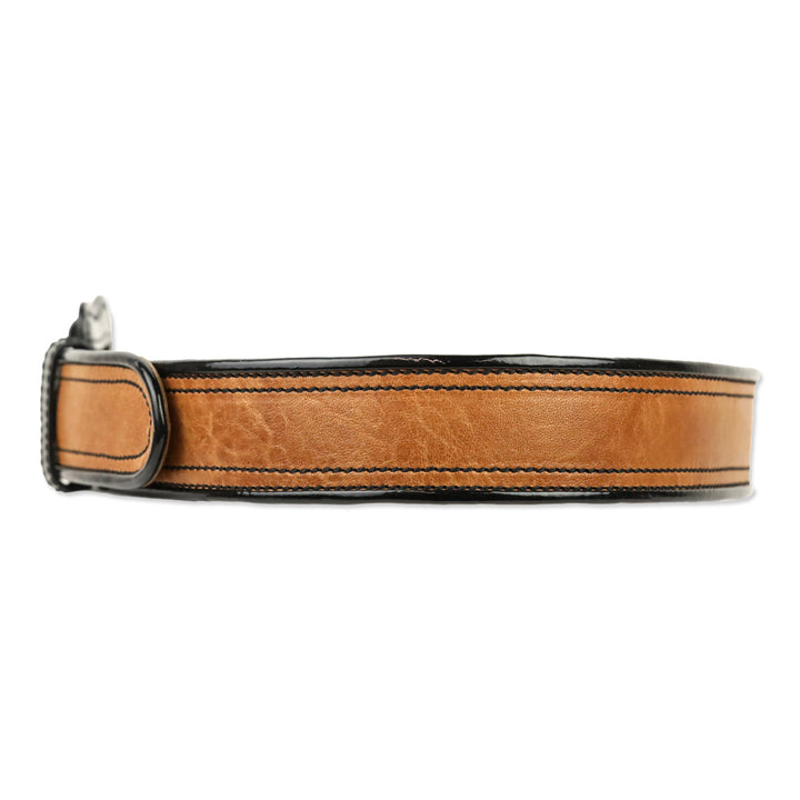 Fendi Brown Leather/Black Patent Trim Wide Belt