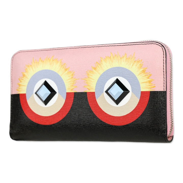 Fendi Bubblegum Multi Vitello Elite Century Hypnoteyes Studded Zip Around Wallet