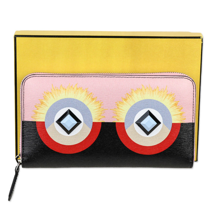 Fendi Bubblegum Multi Vitello Elite Century Hypnoteyes Studded Zip Around Wallet