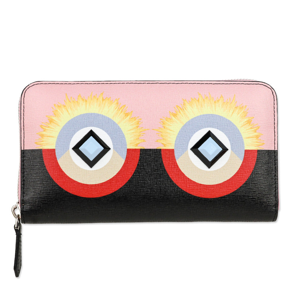 Fendi Bubblegum Multi Vitello Elite Century Hypnoteyes Studded Zip Around Wallet