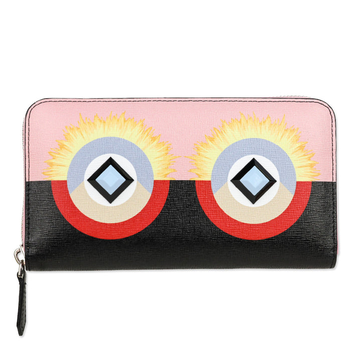 Fendi Bubblegum Multi Vitello Elite Century Hypnoteyes Studded Zip Around Wallet