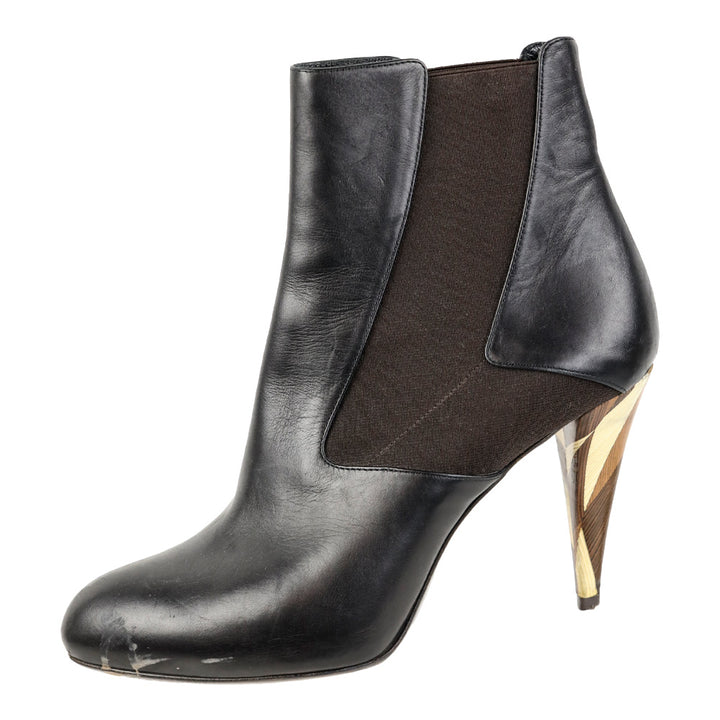 Fendi Round Toe Leather Chelsea Boots with Wooden Heels