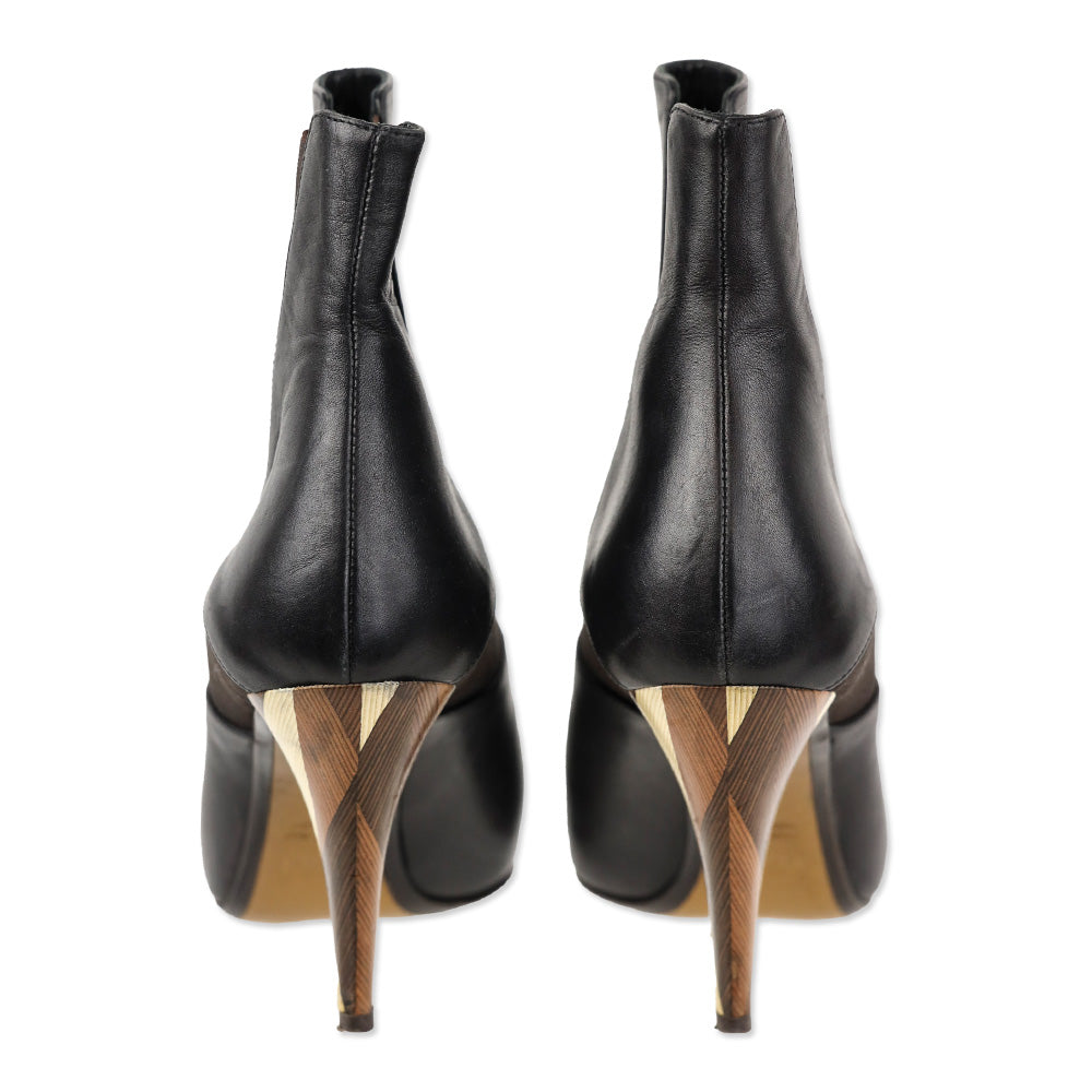 Fendi Round Toe Leather Chelsea Boots with Wooden Heels