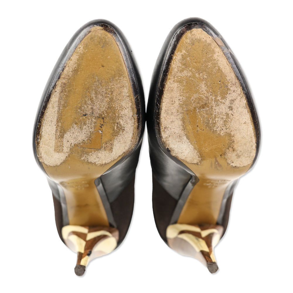 Fendi Round Toe Leather Chelsea Boots with Wooden Heels