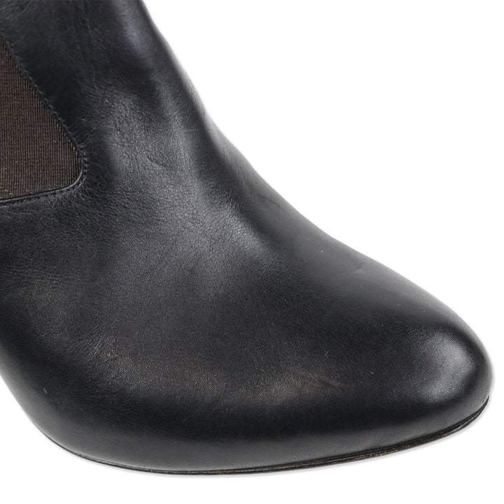 Fendi Round Toe Leather Chelsea Boots with Wooden Heels