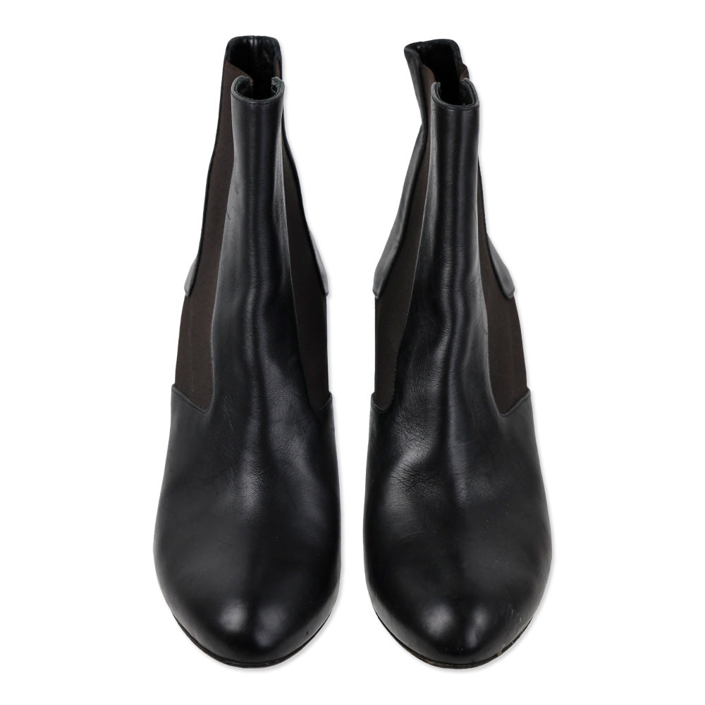 Fendi Round Toe Leather Chelsea Boots with Wooden Heels