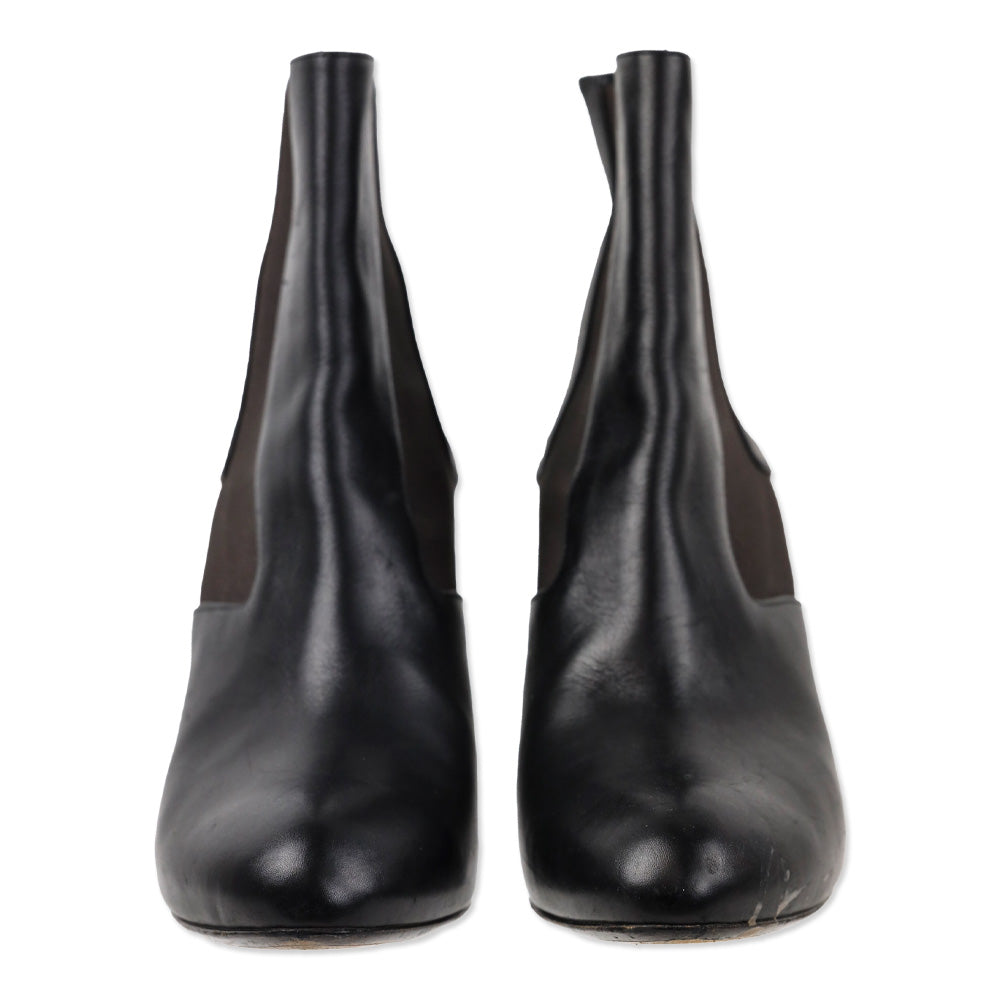 Fendi Round Toe Leather Chelsea Boots with Wooden Heels