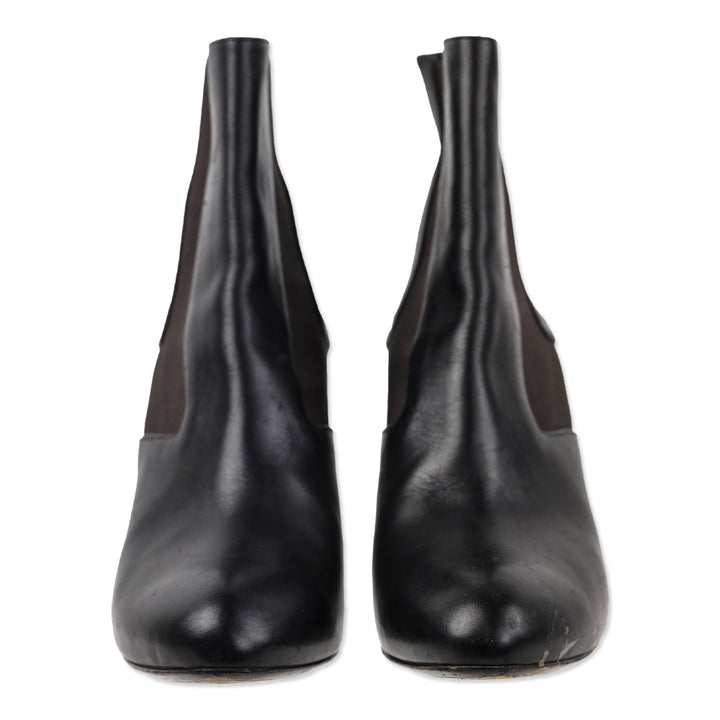 Fendi Round Toe Leather Chelsea Boots with Wooden Heels