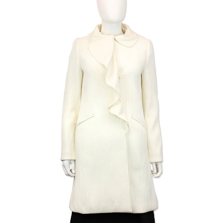 Fendi Off White Ribbed Ruffle Lapel Coat