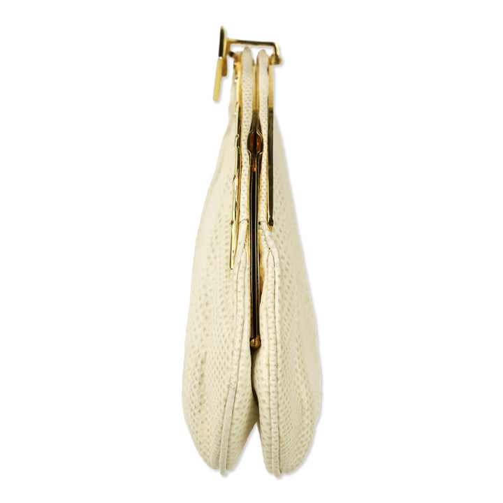 Finesse La Model Cream Lizard Skin Medium Frame Clutch with Chain Strap