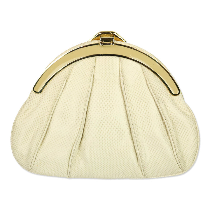 Finesse La Model Cream Lizard Skin Medium Frame Clutch with Chain Strap