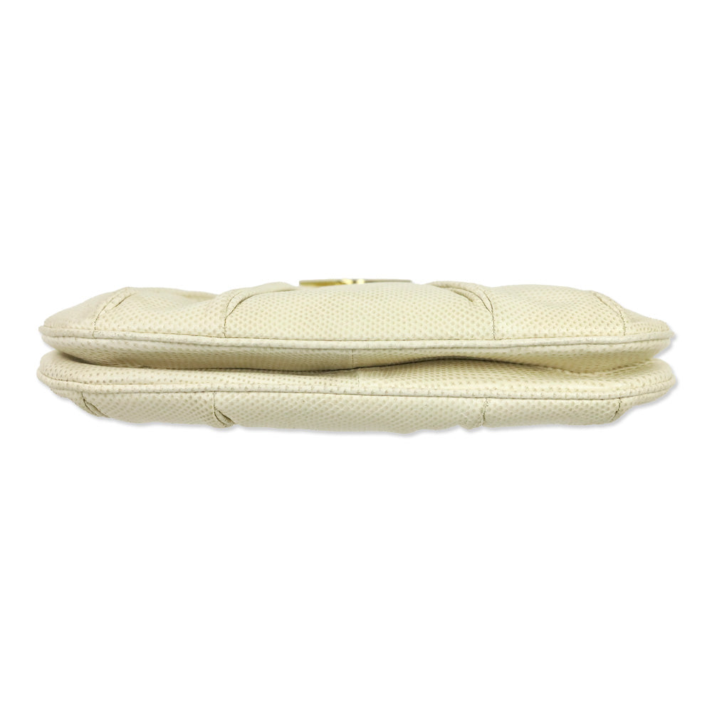 Finesse La Model Cream Lizard Skin Medium Frame Clutch with Chain Strap
