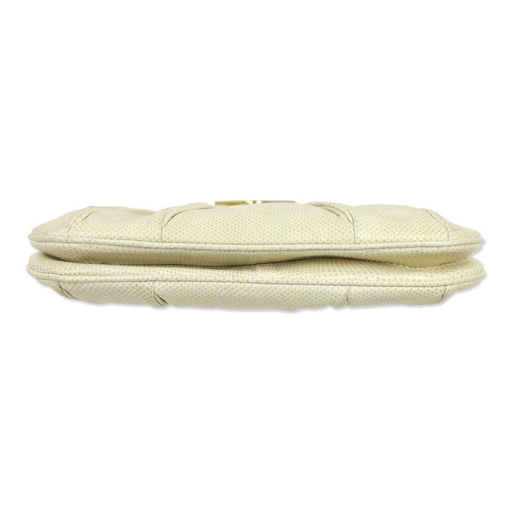 Finesse La Model Cream Lizard Skin Medium Frame Clutch with Chain Strap