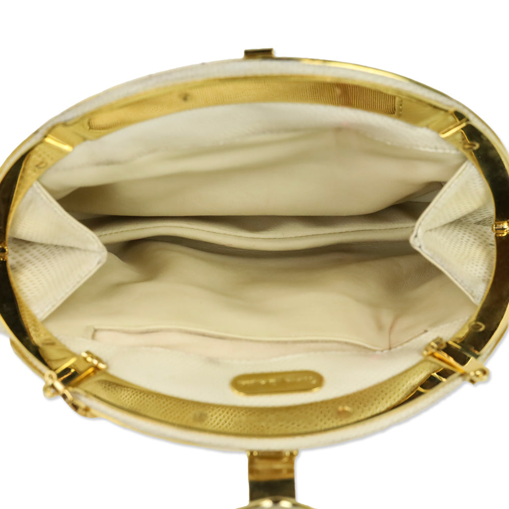 Finesse La Model Cream Lizard Skin Medium Frame Clutch with Chain Strap