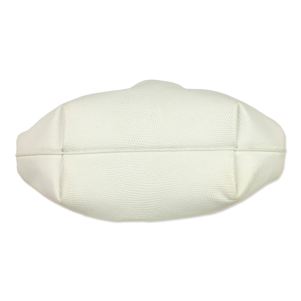 Finesse La Model White Lizard Skin Frame Clutch with Chain Strap