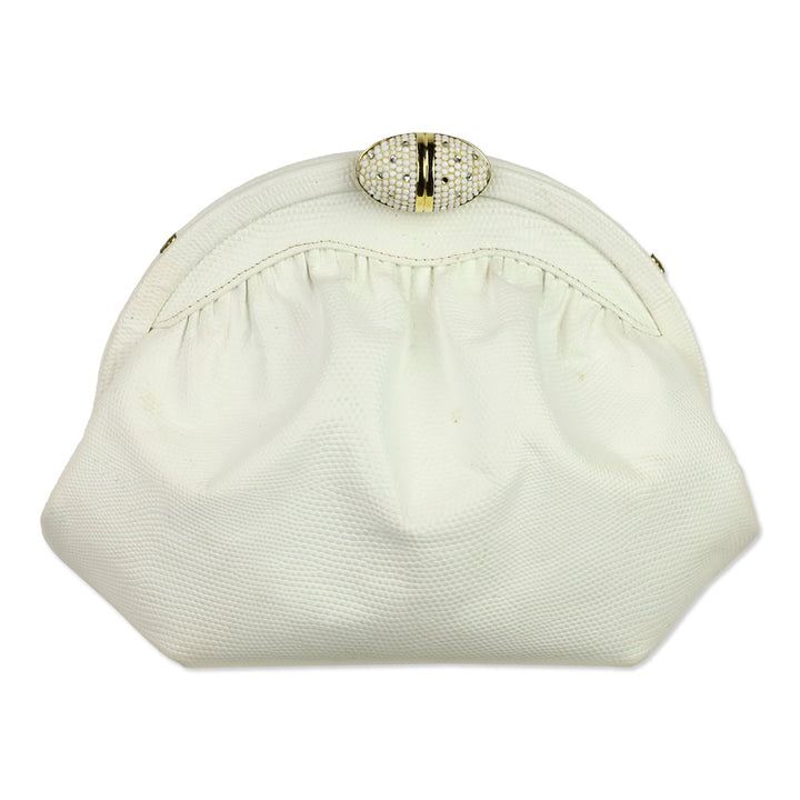 Finesse La Model White Lizard Skin Frame Clutch with Chain Strap