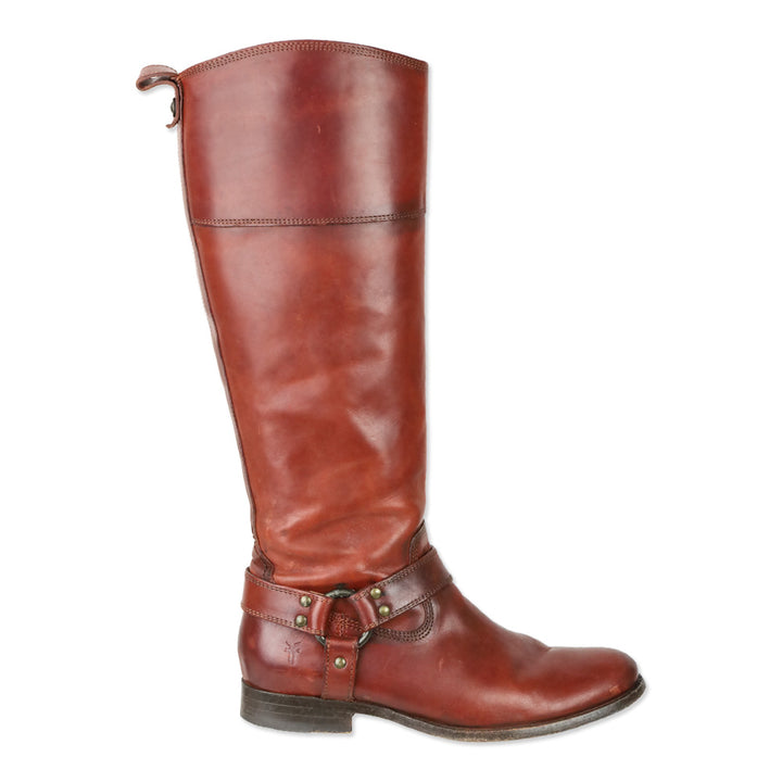 Frye Melissa Burn Red Leather Inside Zipper Harness Riding Boots