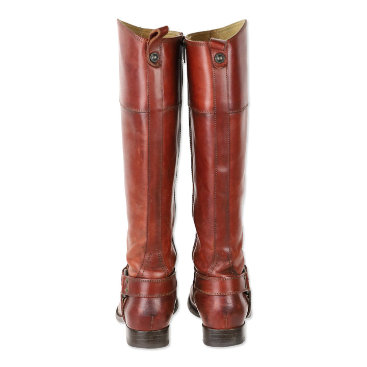 Frye Melissa Burn Red Leather Inside Zipper Harness Riding Boots