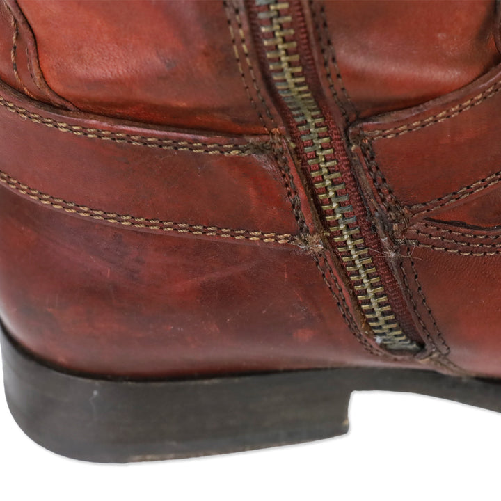 Frye Melissa Burn Red Leather Inside Zipper Harness Riding Boots