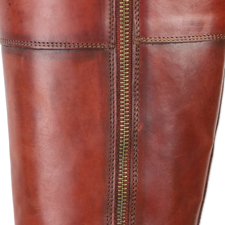 Frye Melissa Burn Red Leather Inside Zipper Harness Riding Boots