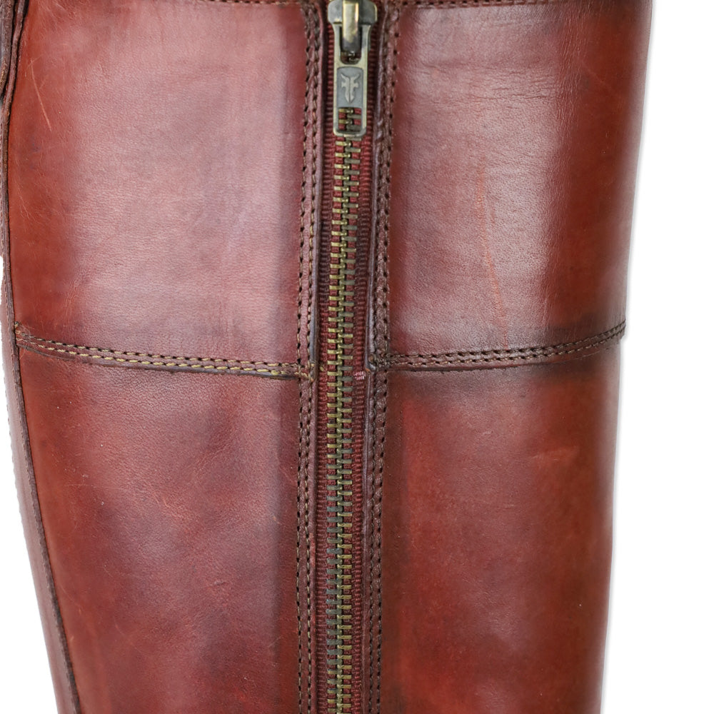 Frye Melissa Burn Red Leather Inside Zipper Harness Riding Boots