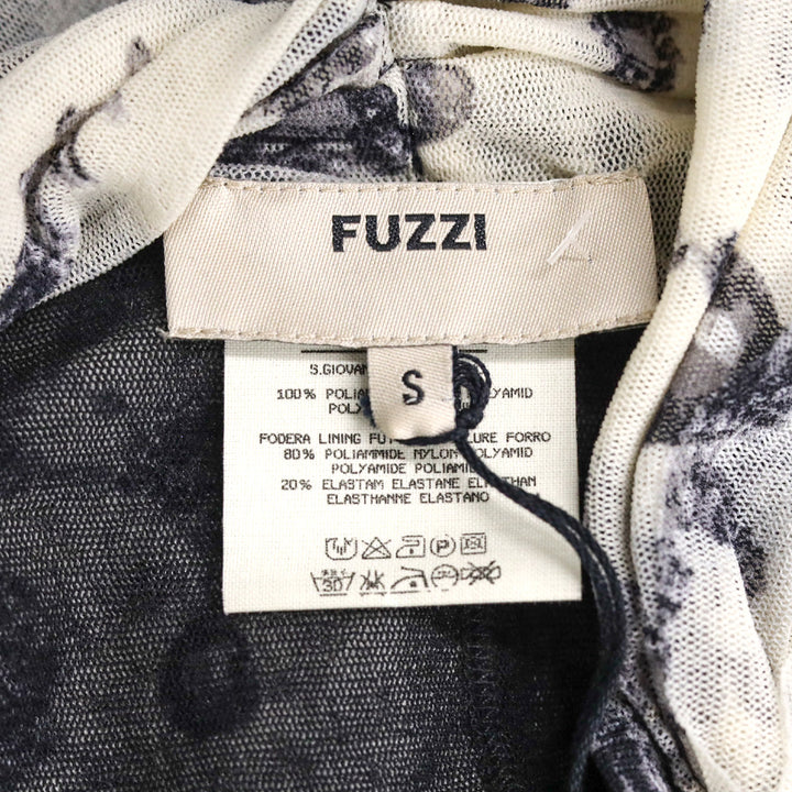 Fuzzi Ivory/Black Mesh Jewelry Print Long Sleeve Maxi Dress