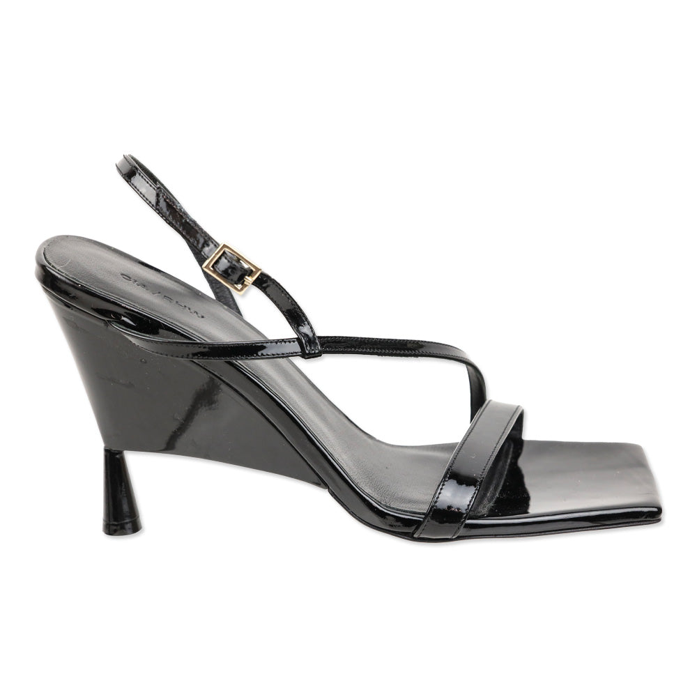 GIA/RHW Rosie Black Patent Leather Slingback Wedge Sandals