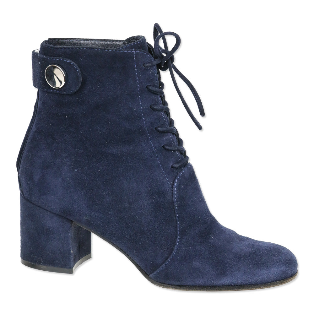 Gianvito Rossi Navy Finlay Suede Lace-up Block Heel Boots