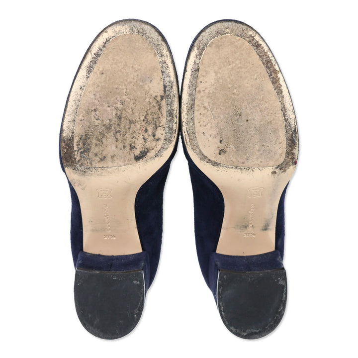 Gianvito Rossi Navy Finlay Suede Lace-up Block Heel Boots