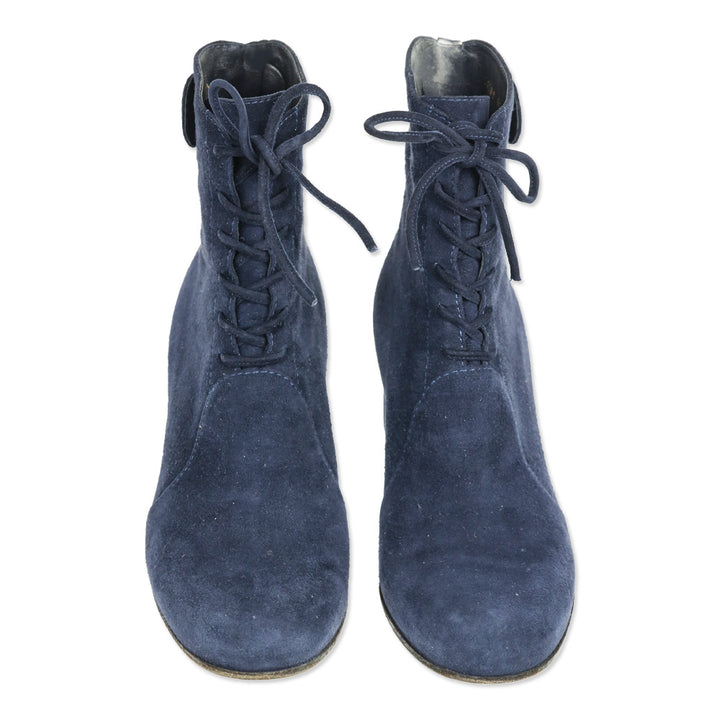 Gianvito Rossi Navy Finlay Suede Lace-up Block Heel Boots