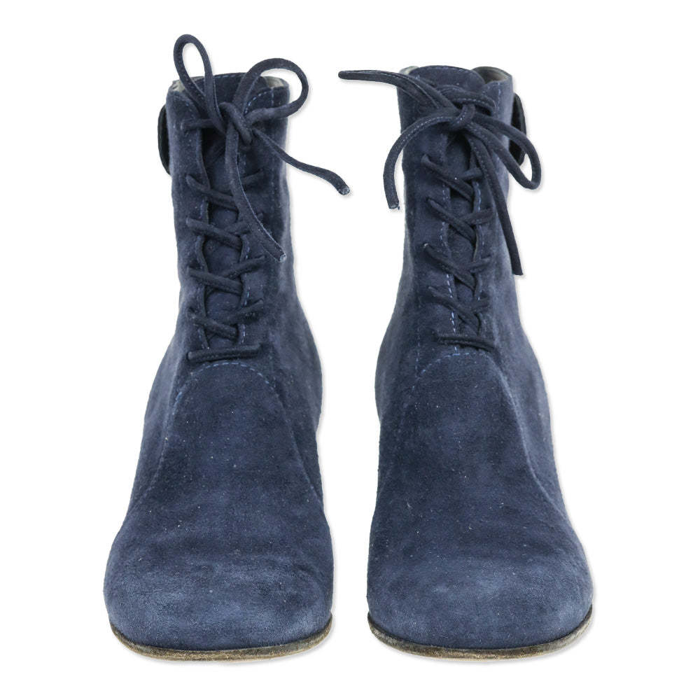 Gianvito Rossi Navy Finlay Suede Lace-up Block Heel Boots