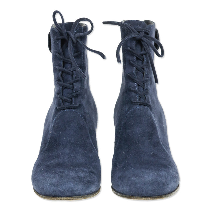 Gianvito Rossi Navy Finlay Suede Lace-up Block Heel Boots