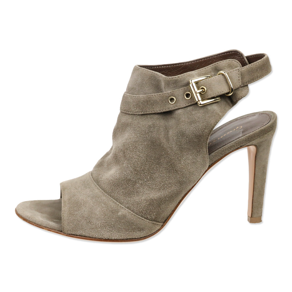 Gianvito Rossi Taupe Suede Open Toe Ankle-Strap Pumps