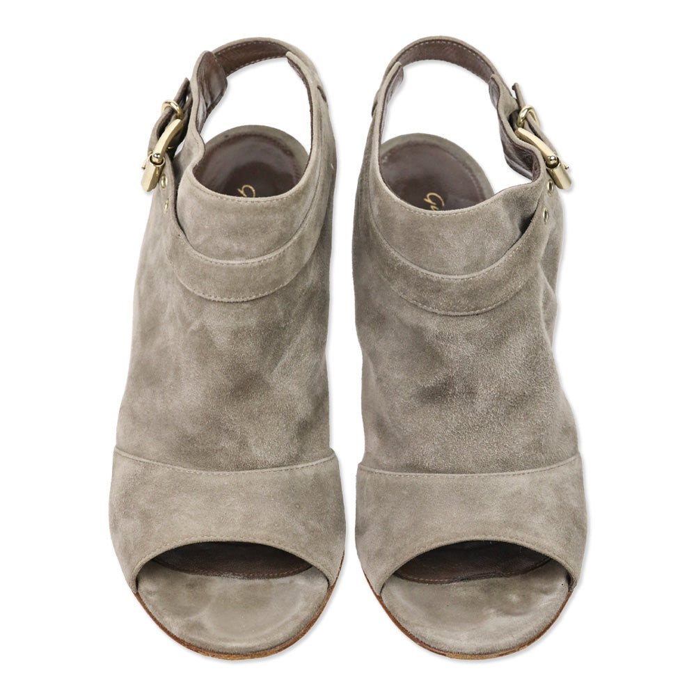 Gianvito Rossi Taupe Suede Open Toe Ankle-Strap Pumps