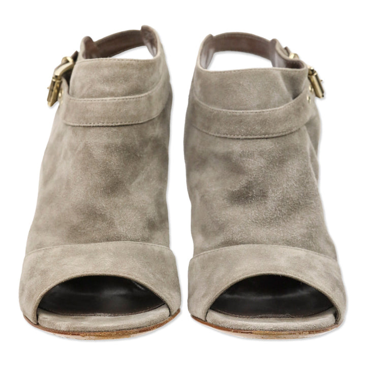 Gianvito Rossi Taupe Suede Open Toe Ankle-Strap Pumps