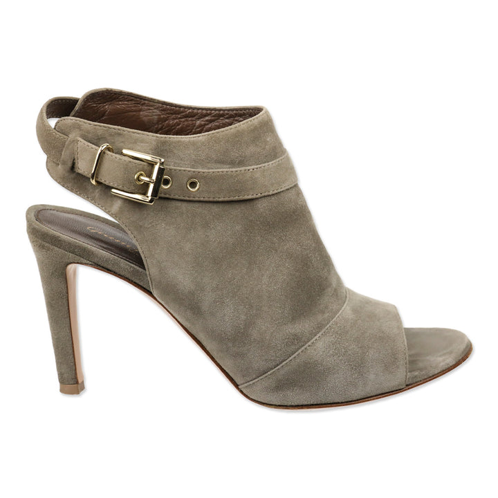 Gianvito Rossi Taupe Suede Open Toe Ankle-Strap Pumps