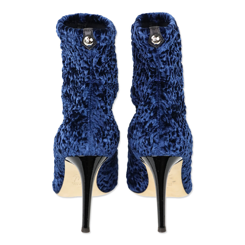 Giuseppe Zanotti Blue Shirred Stretch Velvet Heeled Boot