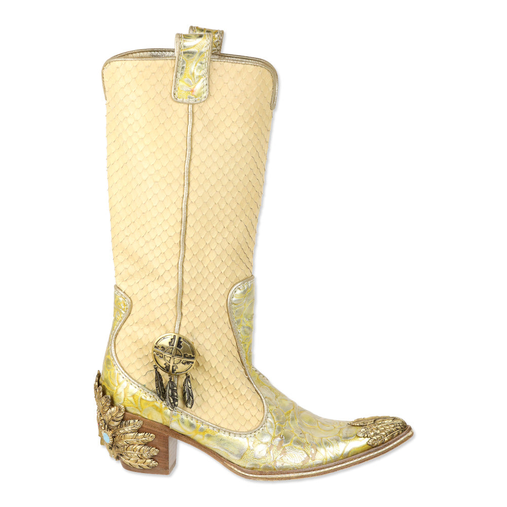 Giuseppe Zanotti Vicini Ivory Python Chief Head Cowboy Boots