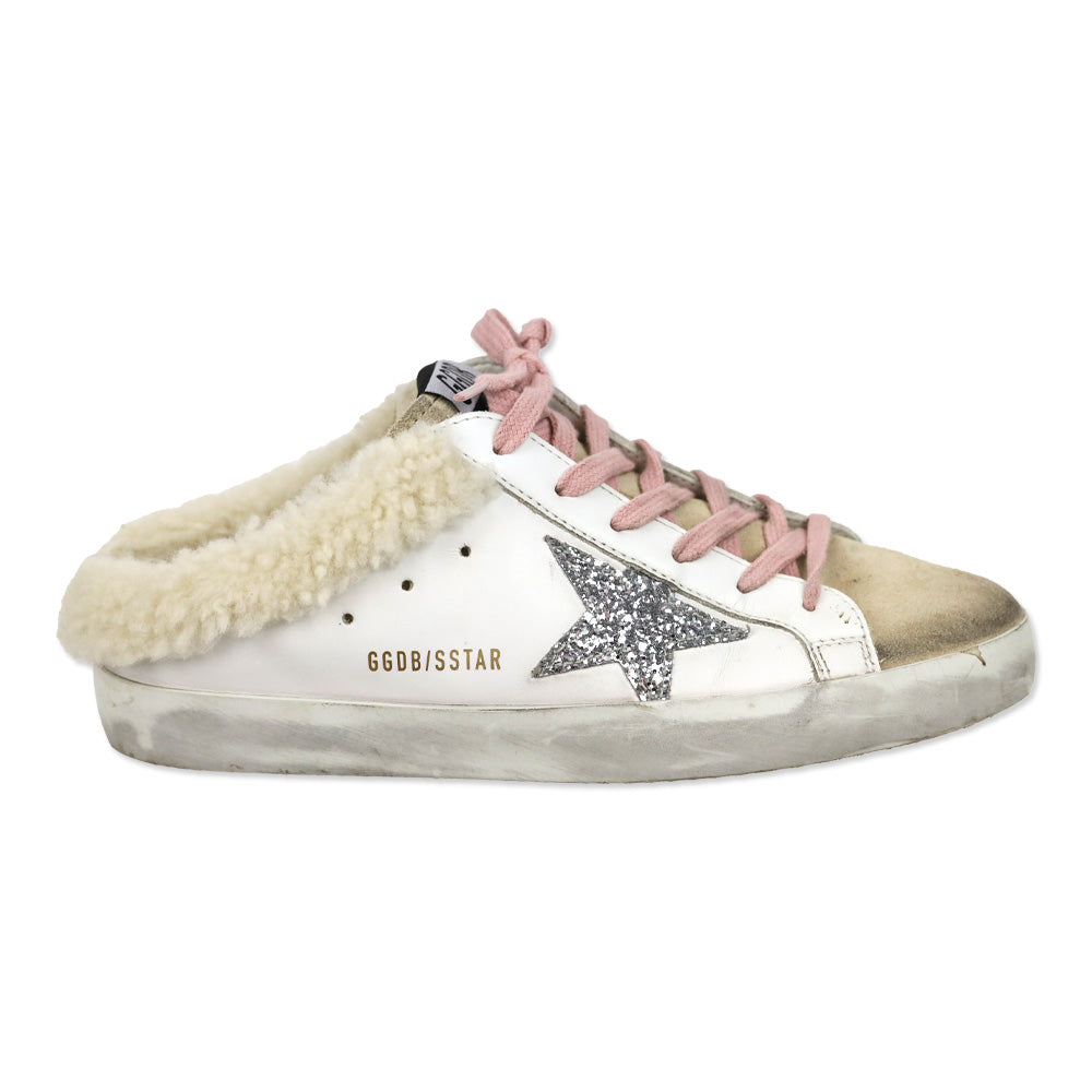 スニーカー Golden Goose White Silver Super-Star Sneakers With Shearling Women's Super-Star with shearling lining and silver glitter star