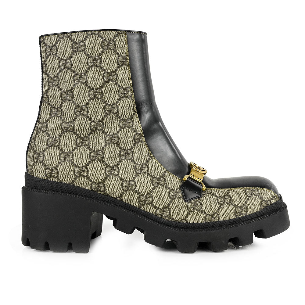 Gucci Black Interlocking G Horsebit Canvas Ankle Boots | DBLTKE 