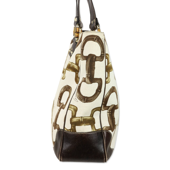 Gucci Bamboo Horsebit Canvas Tote