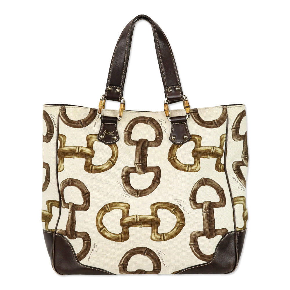 Gucci Bamboo Horsebit Canvas Tote
