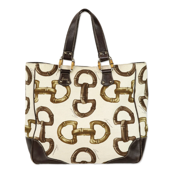 Gucci Bamboo Horsebit Canvas Tote