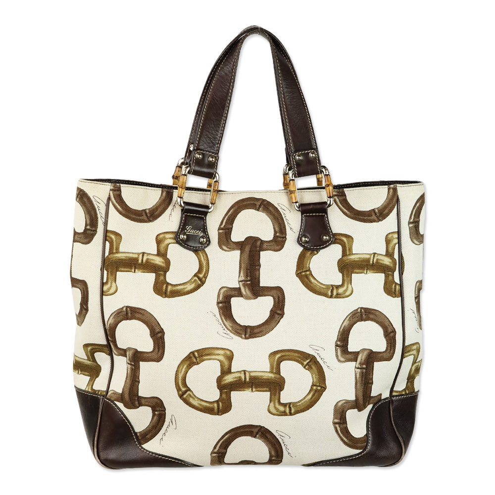 Gucci Bamboo Horsebit Canvas Tote