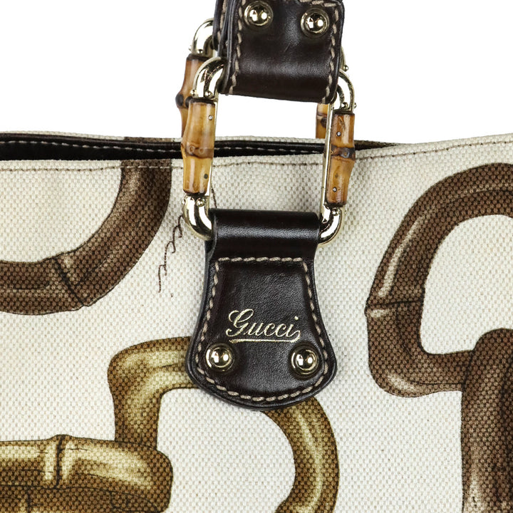 Gucci Bamboo Horsebit Canvas Tote