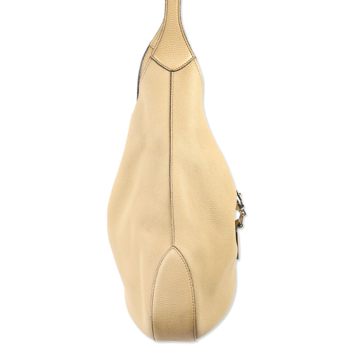 Gucci Beige Pebble Leather Piston Lock Soft Jackie Hobo Bag