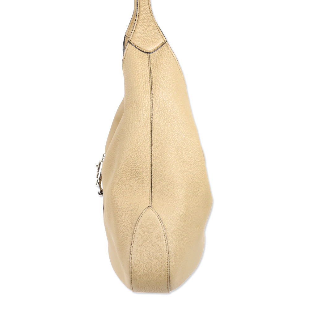 Gucci Beige Pebble Leather Piston Lock Soft Jackie Hobo Bag