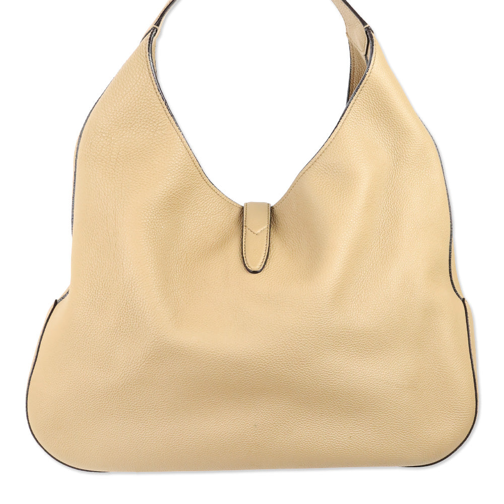 Gucci Beige Pebble Leather Piston Lock Soft Jackie Hobo Bag